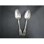 A pair of silver table spoons by Joseph & Albert Savory, London 1842, monogrammed MJ,