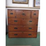 A 19th Century mahogany equivalent hardwood secretaire campaign chest with central fall front