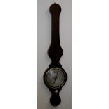 A 6" round top, round bottom Honduras curl veneered wheel barometer, unnamed c.