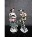 A near pair of Derby figures of the Italian farmers, circa 1760, some damages and restoration, 21.
