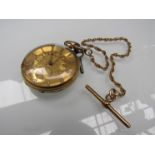 A 19th Century 18ct gold open faced pocket watch, engraved gilded dial with Roman numerals,