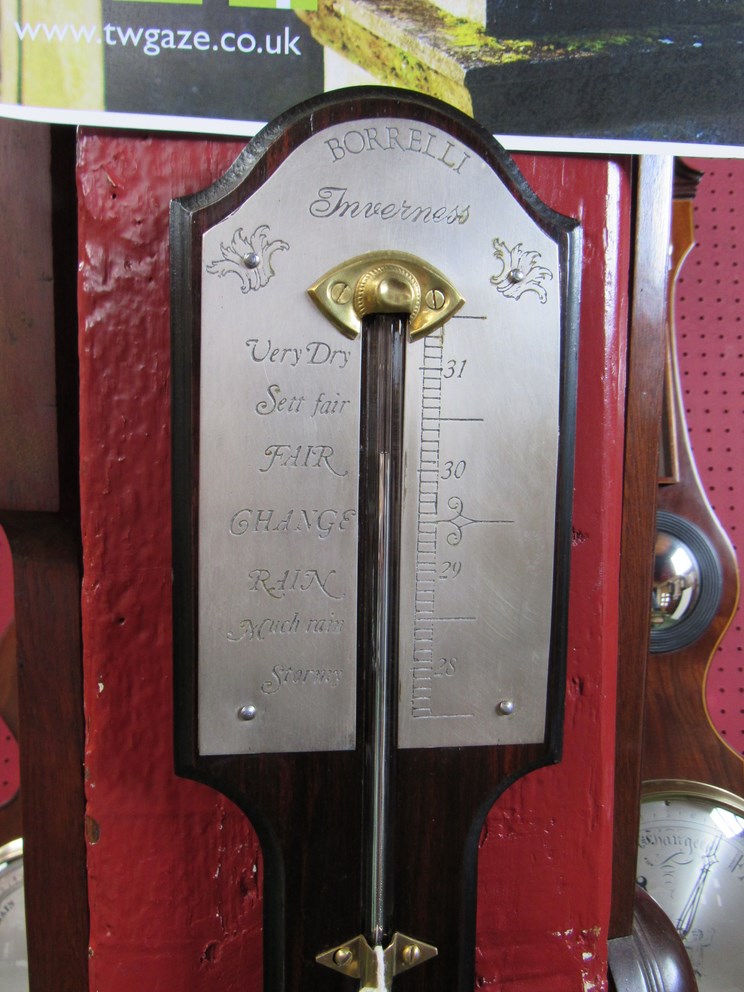 A mahogany mercury stick barometer by Borrelli of Inverness with silver register plates