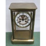 A 19th Century French brass cased four glass mantel clock,