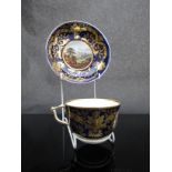 A circa 1810 Derby cup and saucer by John Brewer, the cup marked "Near Bredsall, Derbyshire".