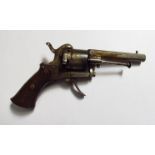 A late 19th Century Belgian pinfire revolver with traces of original nickel plating, circa 1870.