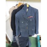 Various post-war uniforms including overcoat with King's Crown buttons, jacket, mess dress,