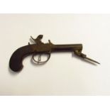 A mid 19th Century percussion boxlock pistol with under barrel flip-bayonet a/f.