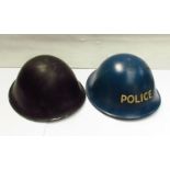 Two post-war British turtle shell helmets including Police
