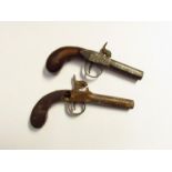 Two early-mid 19th Century percussion boxlock pistols, one with faceted barrel a/f.