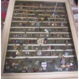 A collection of military and civilian badges including British wound badge, Women's Land Army, ARP,