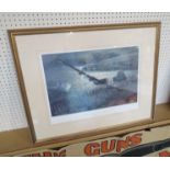 "THE DAM BUSTERS RAID - MAY 1943": A print by Geoff Hunt depicting Lancaster bomber in flight,