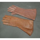 A pair of WWII era RAF Type D leather flying gauntlets, 22C/990 marked to label,