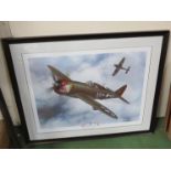 A limited edition print after J. Crandall of P47 fighter "Little Chief", signed by Pilot Lt.