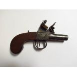 An early 19th Century Blanch of London flintlock boxlock pistol with engraved design of flags