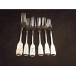 Six silver forks, various dates and makers,