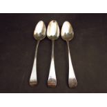 Three silver tablespoons, London 1793 & 1798, monogrammed handles,