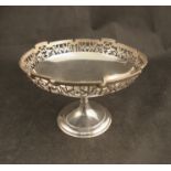 A Mappin and Webb silver comport pierced border on waisted flared column, stepped circular base,