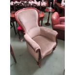 A circa 1860 mahogany spoon back armchair,