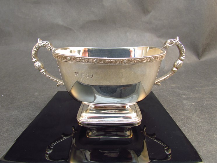 A Poston Products silver twin handled sugar bowl - Celtic revival style, dragon head handles, - Image 2 of 3