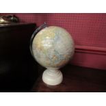 A 1930's Geographia 10" Terrestrial globe on a white Bakelite base