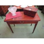 A George III mahogany tea table with single drawer, square tapering legs,