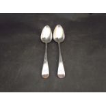 A Peter, Ann and William Bateman pair of silver tablespoons, London 1805, monogrammed handles,