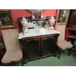 A mid Victorian rosewood mirror back sideboard with fretwork gallery over marble top to glazed