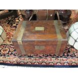 A Victorian burr walnut brass banded writing box