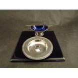 A Victorian silver salt of boat form with blue glass liner,