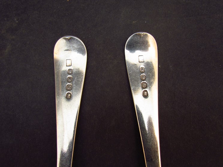 A Peter, Ann and William Bateman pair of silver tablespoons, London 1805, monogrammed handles, - Image 3 of 3