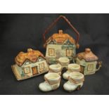 Cottage wares including egg cups, biscuit barrel,