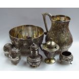 Eastern white metal and plated items including jug, bowl,