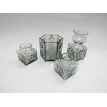 Four Frank Thrower Dartington glass vases in midnight, FT2, FT62,