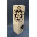 A Jane Packer white gloss black and gilded square form vase,