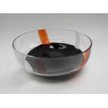 A C. Nason Murano bowl in clear black, white and orange. Acid etched marks 10cm high x 28 diameter.