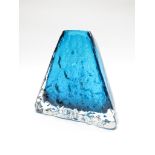 A Whitefriars Glass 'pyramid' vase in kingfisher blue designed by Geoffrey Baxter.