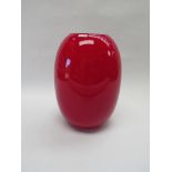 A Danish Piet Hein design 'Super Vase' in red and white glass. Labelled and acid stamped to base.