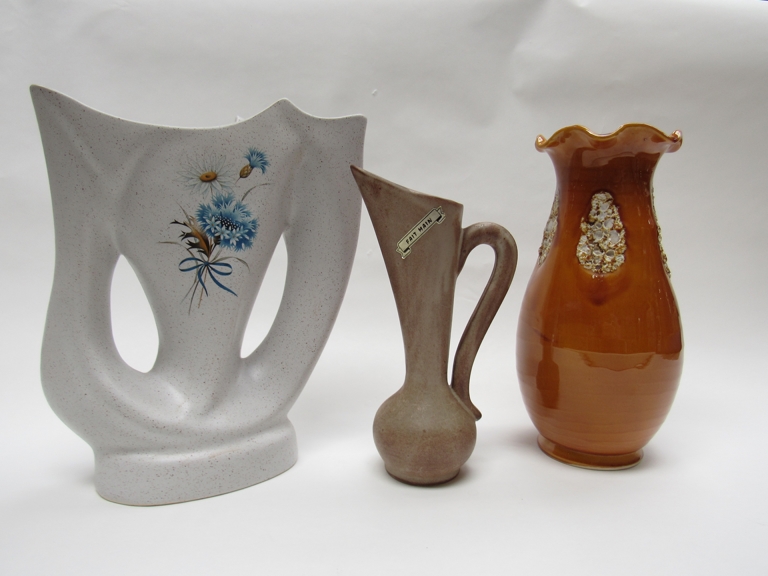 Three French Vallauris studio vases, tallest 33.