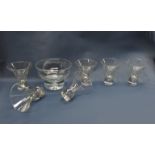 A set of six clear glass sundae dishes in Holmgaard style and a similar clear glass fruit bowl with