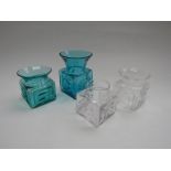 Four Frank Thrower Dartington glass vases in clear and blue, FT2, FT66,