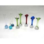 Five Afors Swedish glass bone vase and three similar bud vases in various colours, tallest 20.