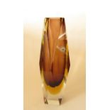 A large Murano Sommerso facetted vase in brown and yellow glass. Original label.