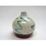 A Poole Atlanis range onion form vase, A5/1, mottled cream glaze with green zigzag detail.