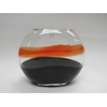 A C. Nason Murano vase in clear, black and orange. Acid etched mark. 22.