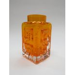 A Whitefriars tangerine Greek key vase by Geoffrey Baxter 11cm high