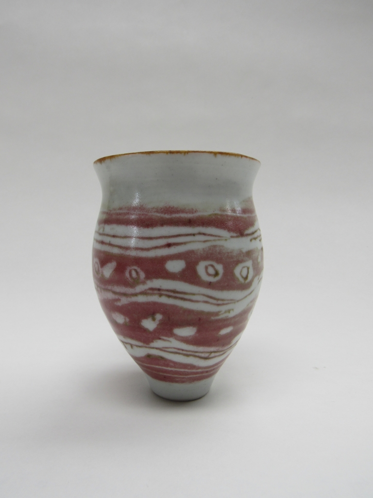 MARIANNE de TREY (1913-2016) A studio porcelain vase with band and line decoration in red.