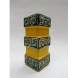 An Ubelacker West German square form vase, bright yellow glaze with turquoise florets. No.1299/20.