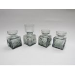 Four Frank Thrower Dartington glass vases in midnight, FT60,