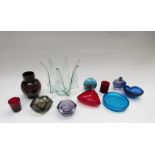 A box of assorted art glass incluidng Oiva Toikka dish,