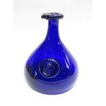 A Holmegaard Ole Winther 1960 blue decanter with Torben Anton Viking head seal, 22.5cm high x 19.